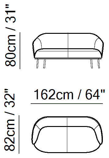 Botanic Sofa by Natuzzi Italia: Two-seater sofa, outline drawing with sizes