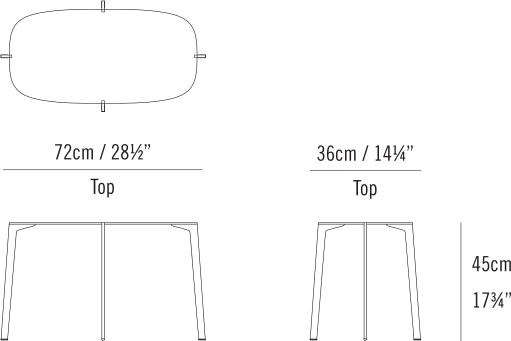 Side Table by Bensen, size drawing: Side Table 72 x 36