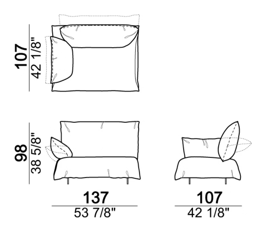 Bodyguard Zen Sofa by Arketipo, size drawing: Right or left unit