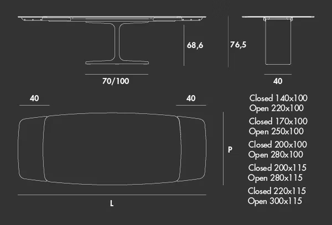 Palace Shaped Extendable Table by Sovet, size drawing