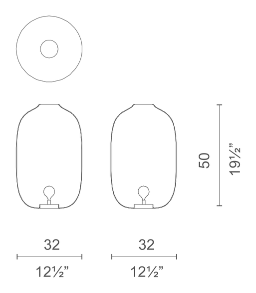 Arya Lamp by Cappellini, size drawing: PO_2002C