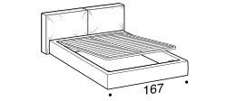 Flann 2.0 Bed by Ditre Italia, size drawing: Queen size bed for 153x203 cm mattress with BOX mechanism