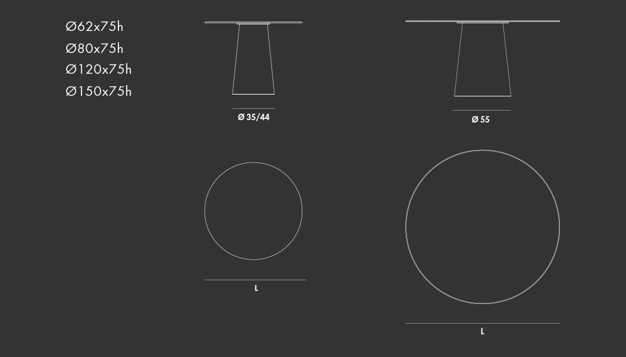 Totem Wood Dining Table by Sovet, size drawing