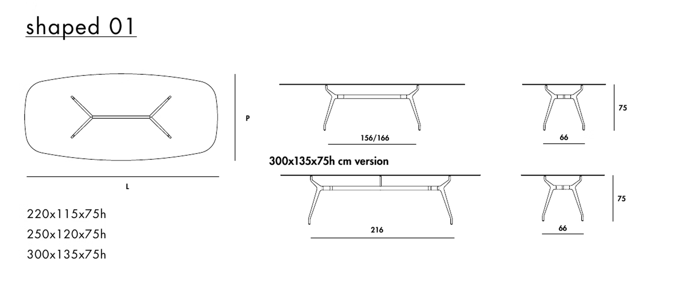 Arkos Shaped 01 Table by Sovet, size drawing