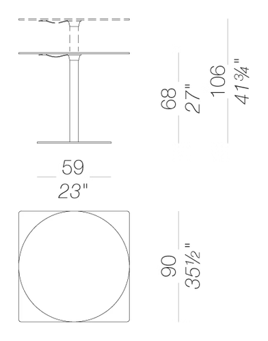 Rondò 90 Height-Adjustable Table by LaPalma, size drawing