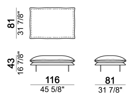 Auto-Reverse Sofa by Arketipo, size drawing: Pouf