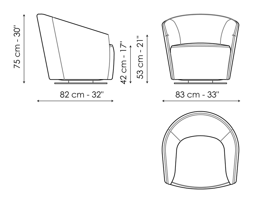 Bodo Armchair by Bonaldo, size drawing: Bodo - swivel base