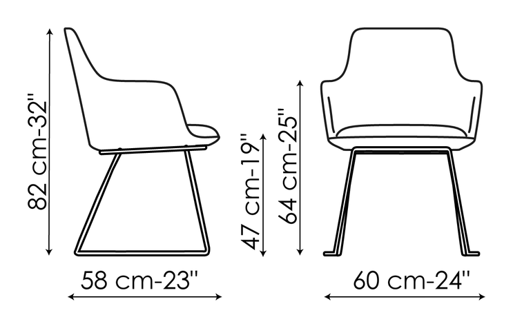 Itala Chair by Bonaldo, size drawing: Miss Itala si