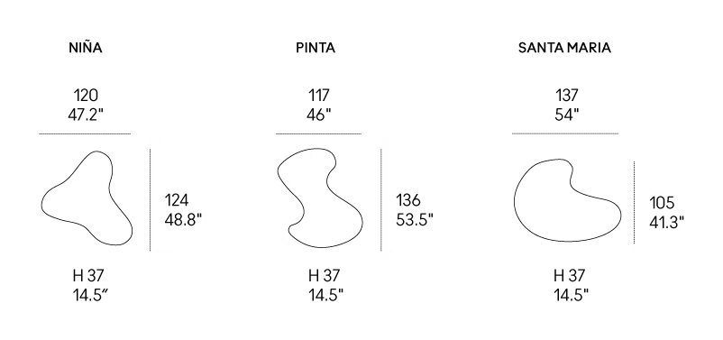 Nina, Pinta y Santa Maria Ottoman by Casamania, size drawing