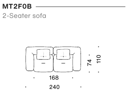 Me-Time Sofa by Moroso, size drawing: 2-Seater sofa