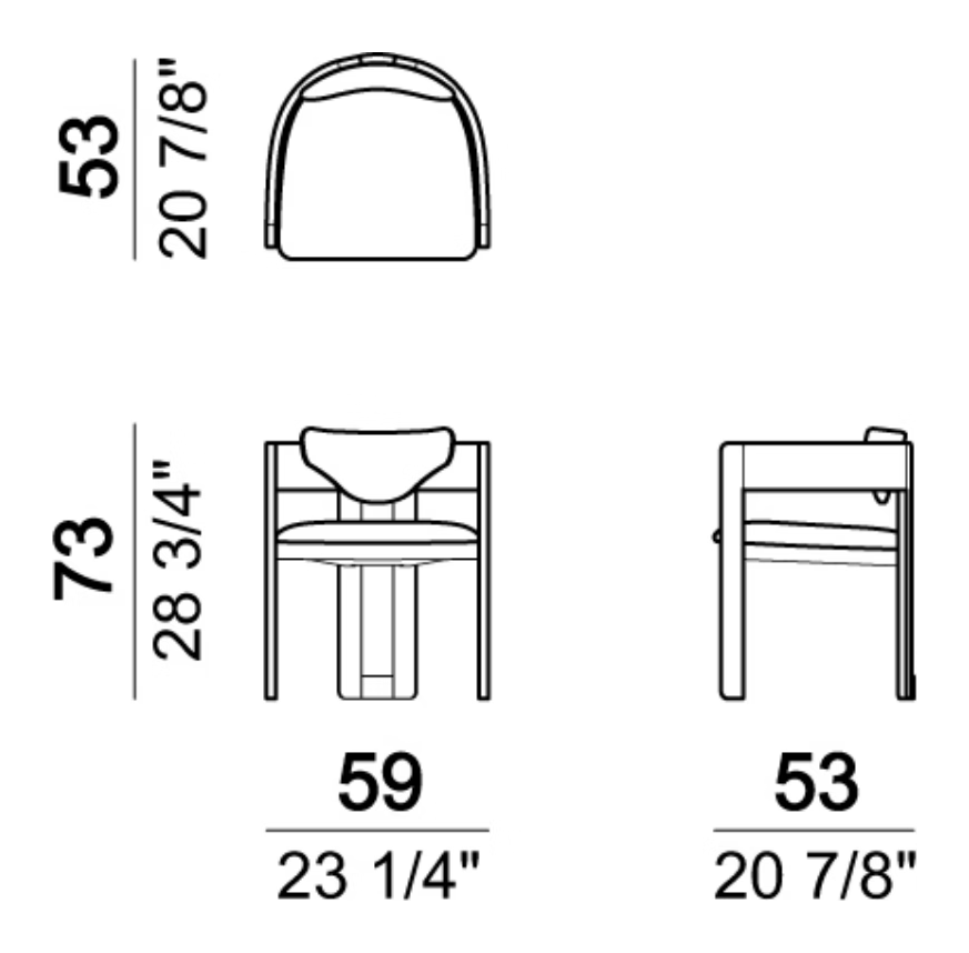 Kate Chair by Arketipo, size drawing