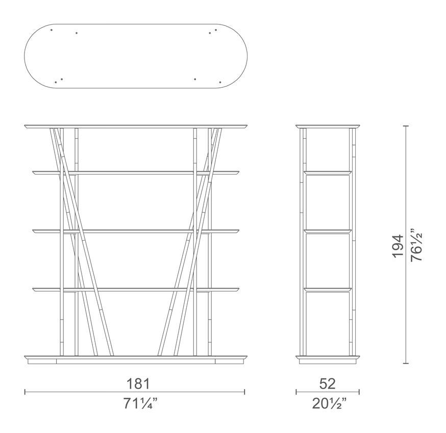 Millepiedi Bookshelf by Cappellini, size drawing: MPI3