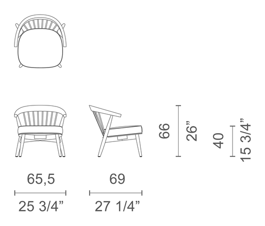 Newood Relax Armchair by Cappellini, size drawing