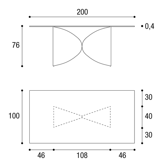 Meet Dining Table by Lago, size drawing: 2430W