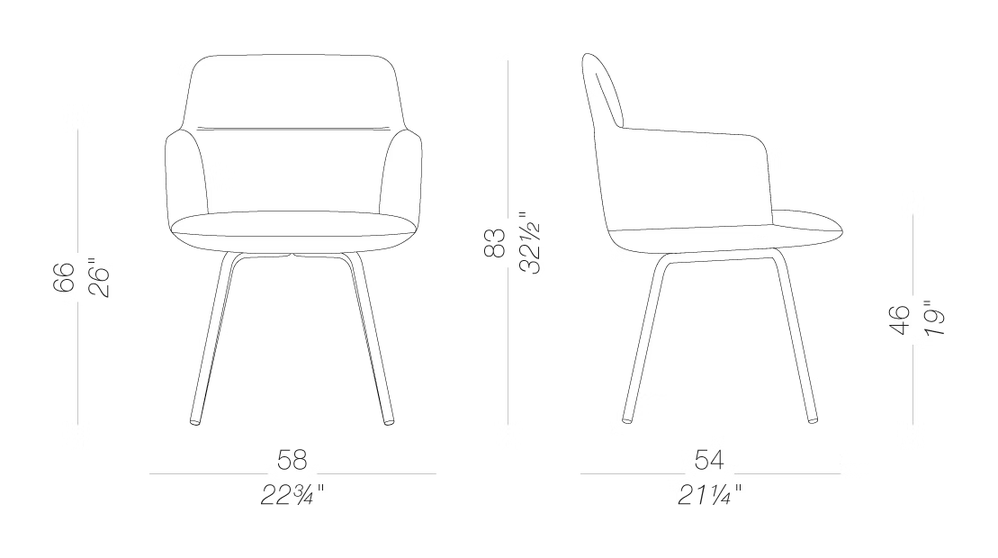 Foil S591 Armchair by LaPalma, size drawing
