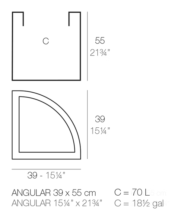 Angular Pot Planter by Vondom, size drawing