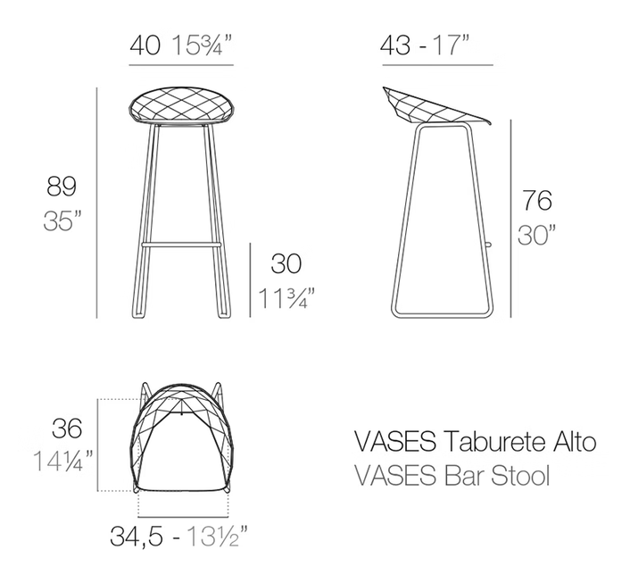 Vases Bar Stool by Vondom, size drawing