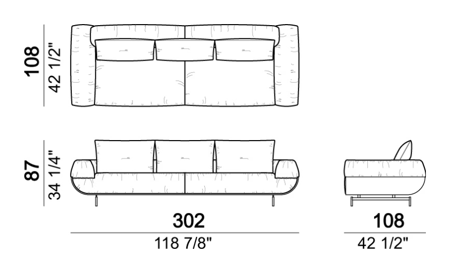 Fastlove Sofa by Arketipo, size drawing: Sofa with back cushions 80 cm