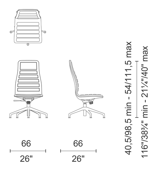 Lotus (Low, Medium, High) Chair by Cappellini, size drawing: LS_45
