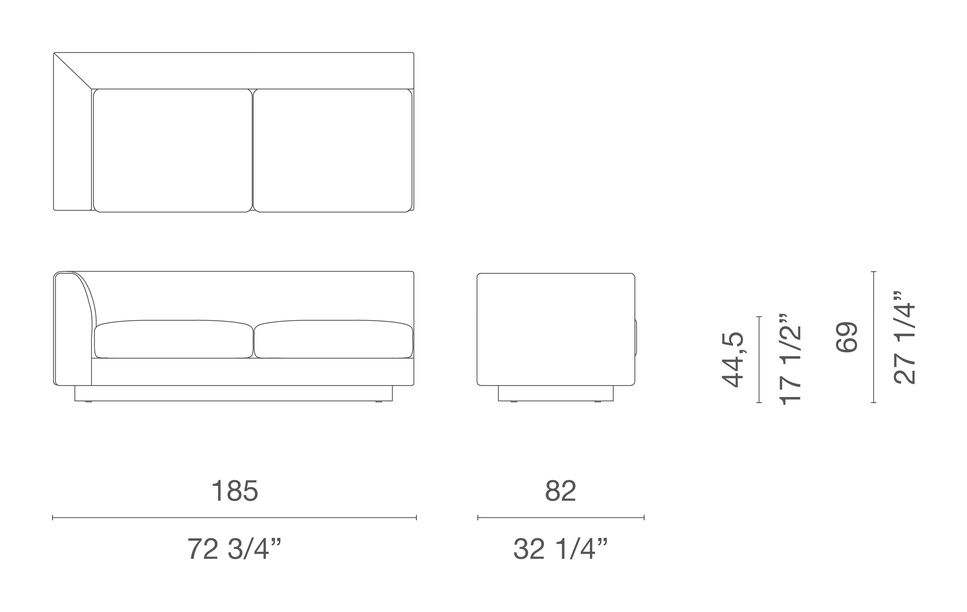 Elan 23 Sofa by Cappellini, size drawing: EVE6