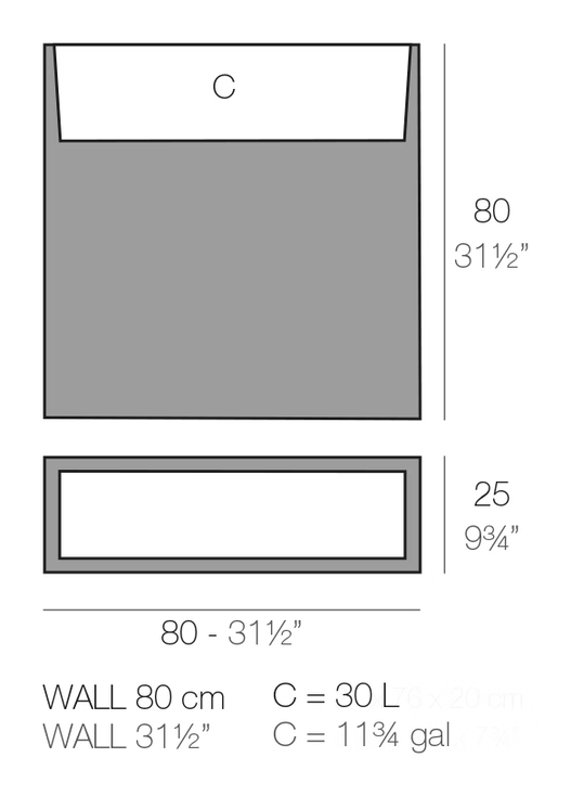 Wall Planter by Vondom, size drawing