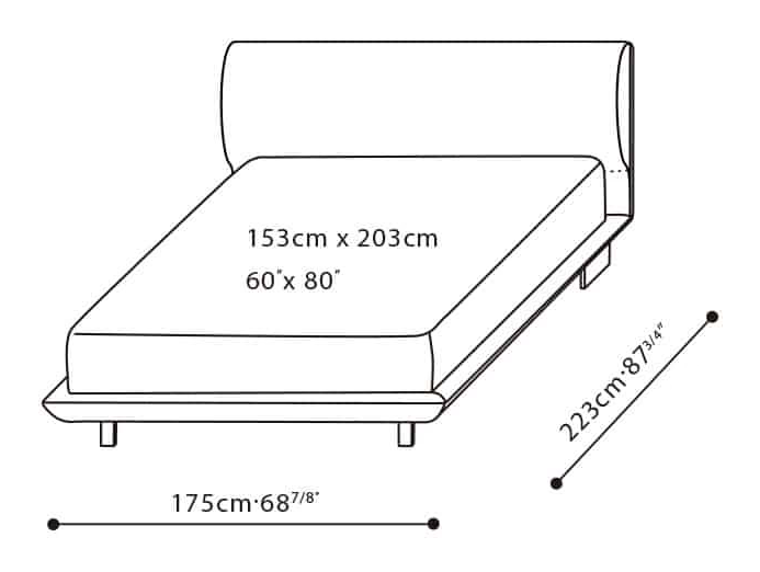 Elan Bed by Camerich, size drawing: C03D0504 Queen