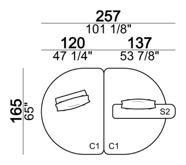 Back Pack Sofa by Arketipo, size drawing: Composition F