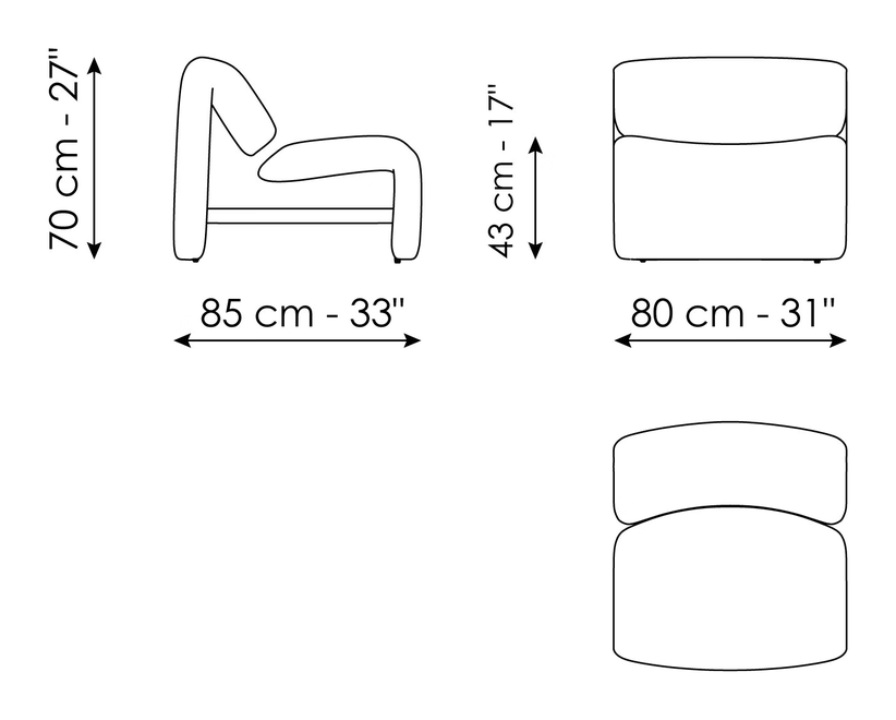 Avant-Garde Armchair by Bonaldo, size drawing: Avant-Garde