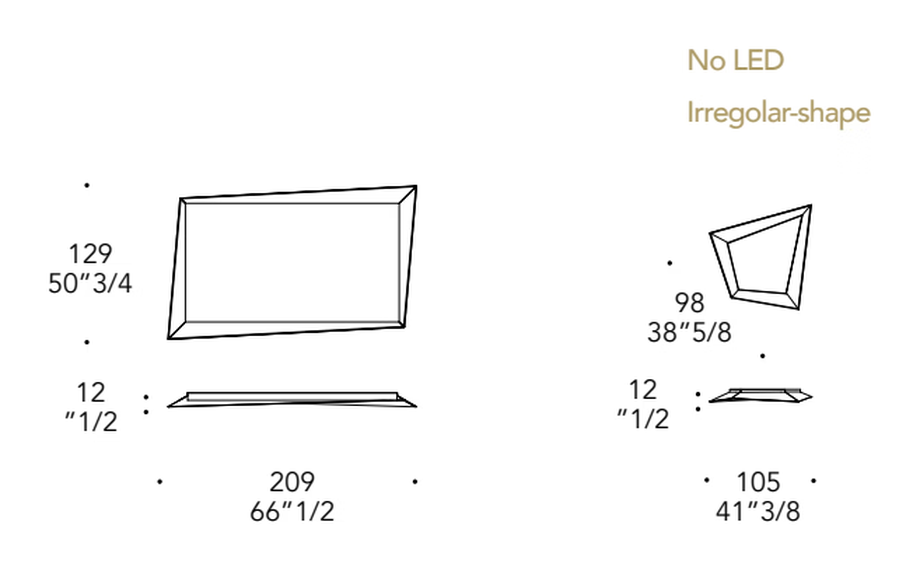 Quartz Specchio Mirror by Reflex, size drawing