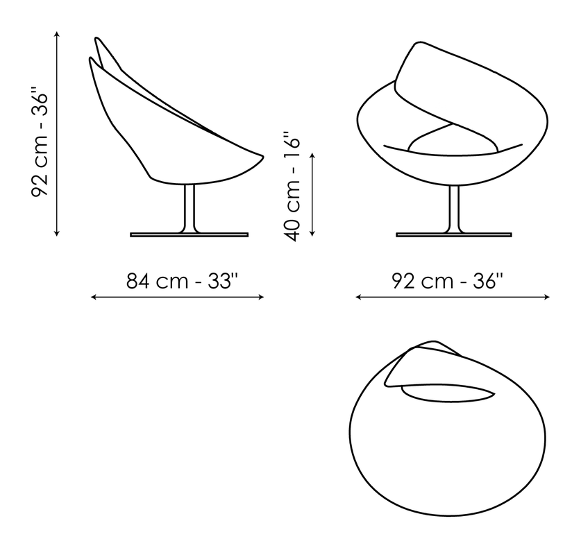 Lock Armchair by Bonaldo, size drawing: Lock swivel base