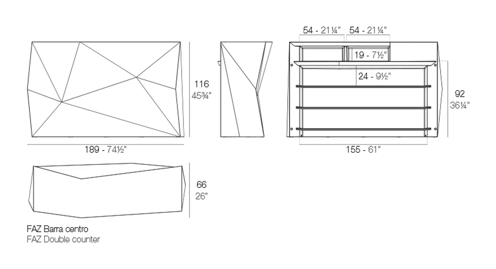 Faz Double Bar by Vondom, size drawing