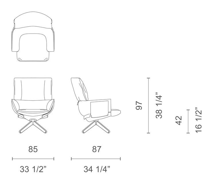 Lud'o Lounge Armchair by Cappellini, size drawing: LU_4