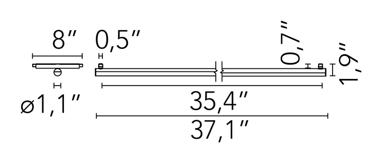 Infra-Structure Light Tube by Flos, size drawing: Light Tube Ø 30 Direct 900 mm