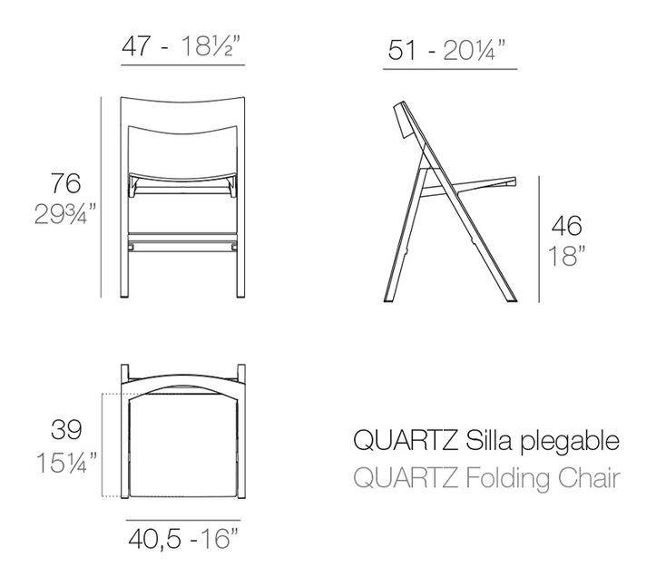 Quartz Folding Chair by Vondom, size drawing