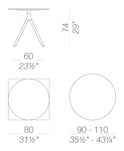 Fork EP124 Outdoor Table by LaPalma, size drawing