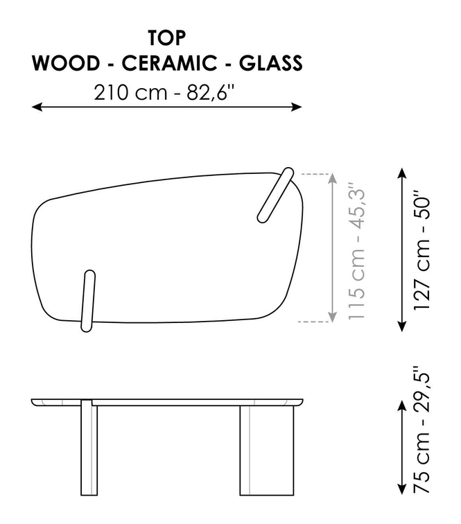 Flatiron Dining Table by Bonaldo, size drawing 1