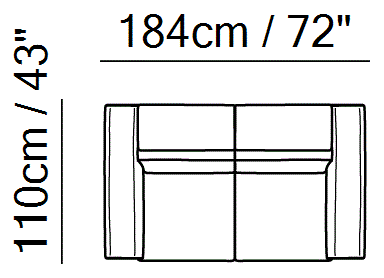 Fidelio Sectional by Natuzzi Italia: Two-seater sofa, outline drawing with sizes