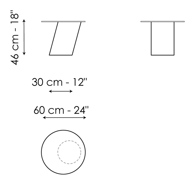 Pisa Coffee Table by Bonaldo, size drawing: Pisa Ø60 - version with top