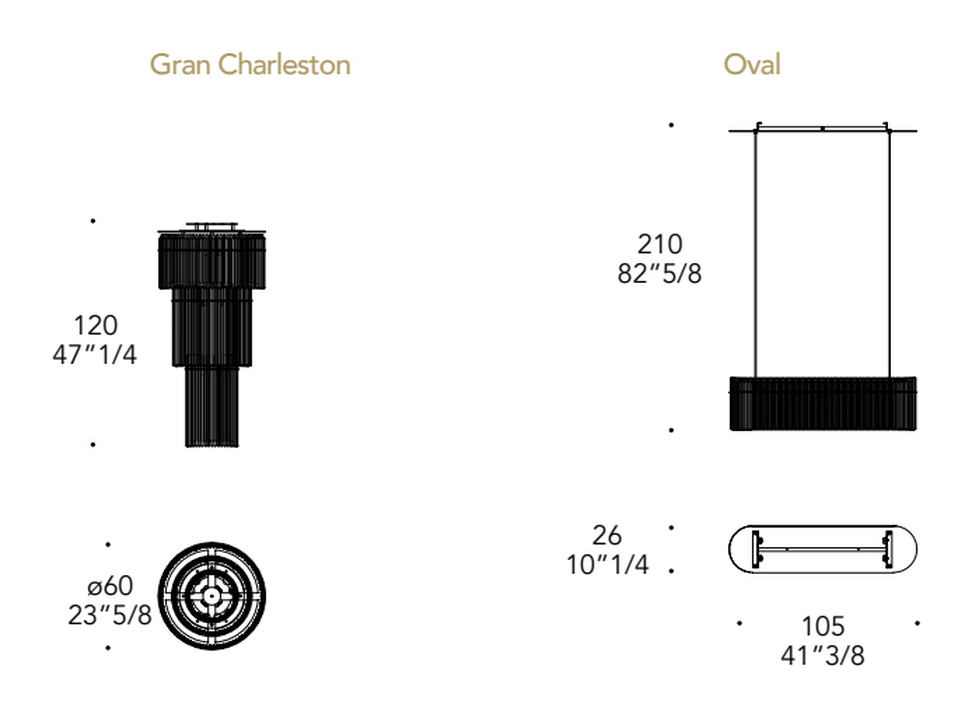 Gran Charleston Pendant Lamp by Reflex, size drawing