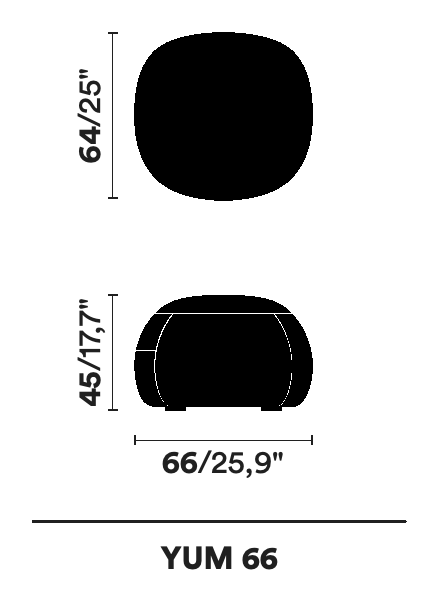 Yum Ottoman by Opinion Ciatti, size drawing: YUM 66