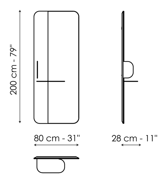 Blabla Mirror by Bonaldo, size drawing