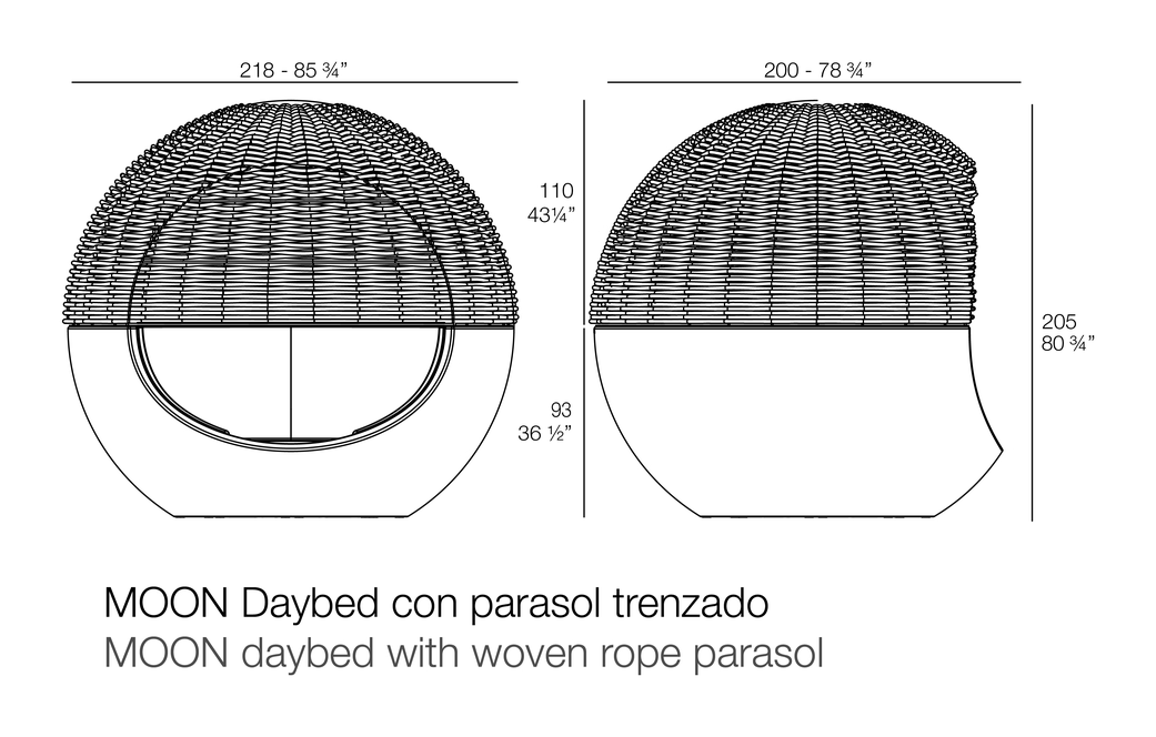 Moon Daybed by Vondom, size drawing