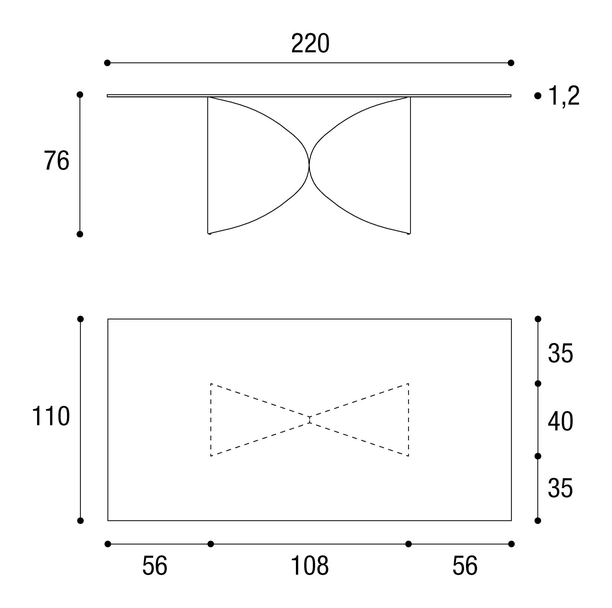 Meet Dining Table by Lago, size drawing: 2430E