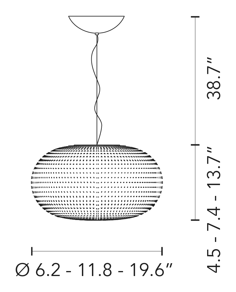 Bianca Pendant Lamp by Fontana Arte, size drawing