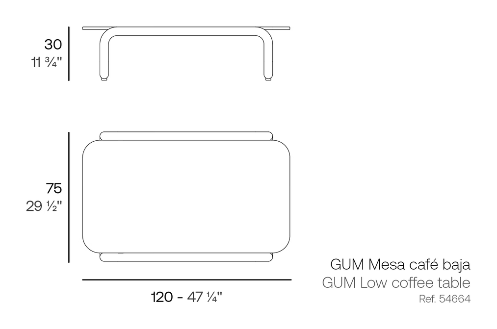 Gum Coffee Table by Vondom, size drawing