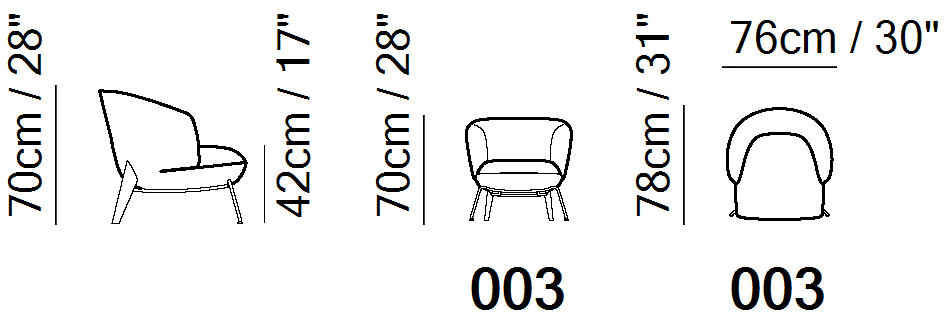 Penelope Armchair by Natuzzi Italia, size drawing