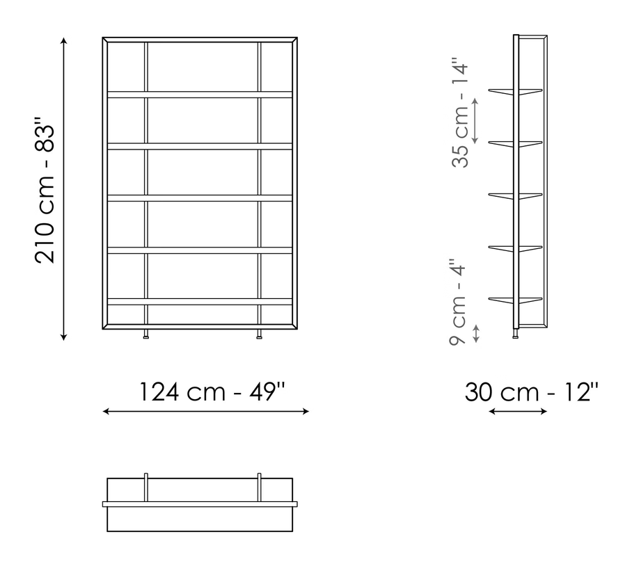 Alix Bookshelf by Bonaldo, size drawing: Alix 124