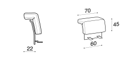 Ada Modular Sofa by Ditre Italia, size drawing: Set low slim back 60 and low backrest cushion 70