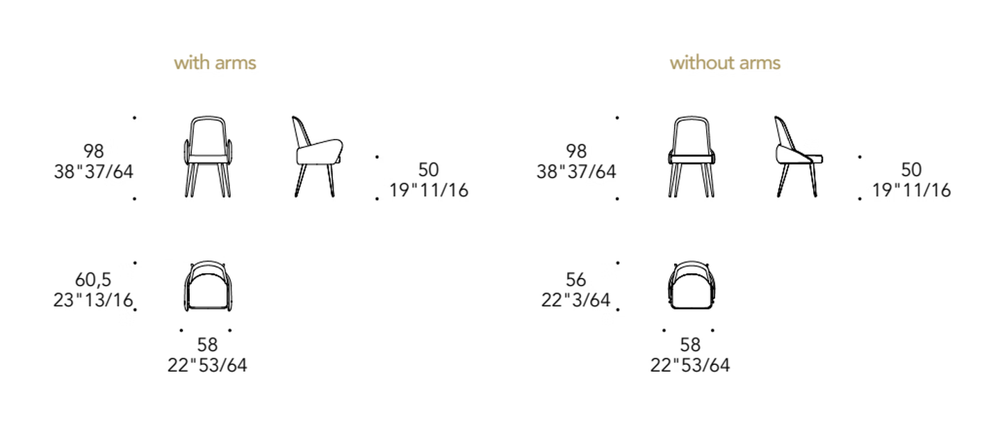 Atlantic Sedia Dining Chair by Reflex, size drawing