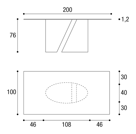 Wadi Dining Table by Lago, size drawing: 2515E